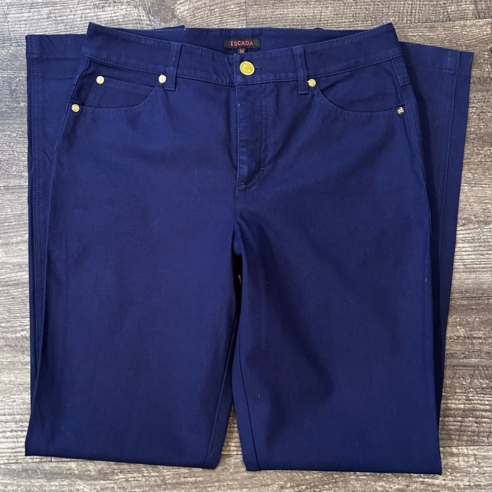 Escada Pants Chino Navy Blue Cotton Blend Straight Leg Women's Sz 36 (US S) - Picture 10 of 12